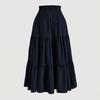 Bohemian Style Women Skirt Elastic High Waist Adjustable Drawstring Cake Skirt Solid Color A-Line Summer Skirt