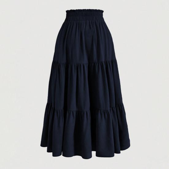 Bohemian Style Women Skirt Elastic High Waist Adjustable Drawstring Cake Skirt Solid Color A-Line Summer Skirt