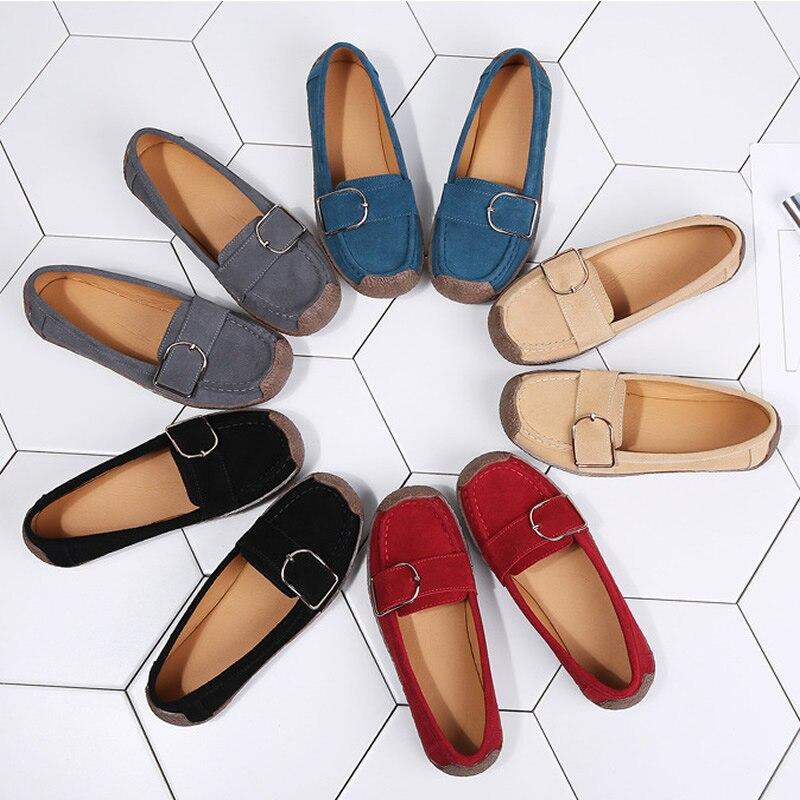 Обувь Женская Натуральная кожа Женская обувь на плоской подошве Слипоны Женские лоферы Женские мокасины Обувь с пряжкой