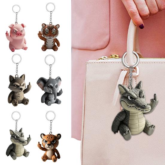 Брелок для ключей в виде животного - средний палец, волк, корова, свинья, тигр, слон, радостный юмор, держатель для ключей, аксессуары для сумки