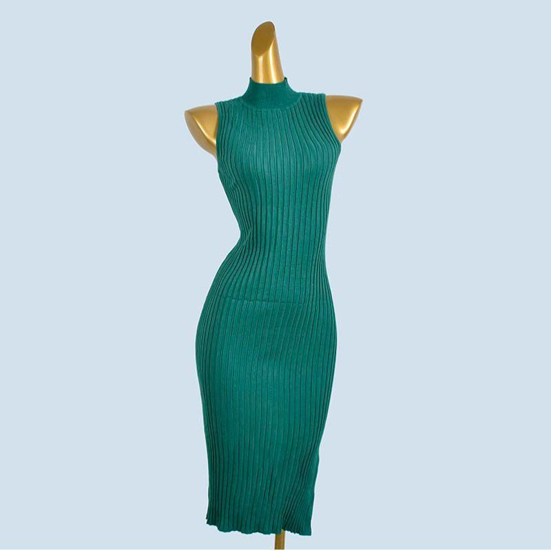Foreign Trade Order Half-high Collar Backless Slimming High Elastic Dress Four Seasons Inner wear Thread Sleeveless Knitted Hip Skirt