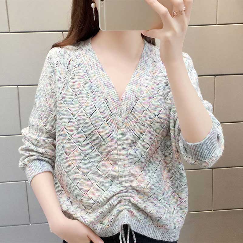 Женская нижняя рубашка с v-образным вырезом, кружевной вязаный топ, пуловер на весну и осень, верхняя одежда, универсальный свитер
