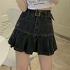 Kawaii Girl Denim Skirt Womens Pleated Skirt Fashion Casual College Style High Waist Slim Goth Mini A Word Short Skirt