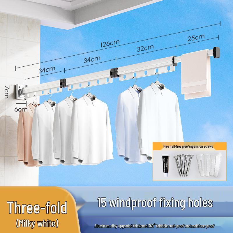 Punch-Free Suction Cup Folding Clothes Drying Rack with Retractable Rod – Invisible and Compact for Bathroom and Window Use