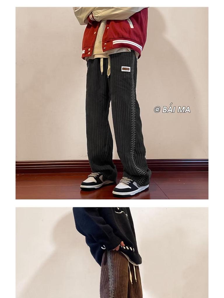 Винтажные вельветовые брюки широкого покроя из синели для мужчин