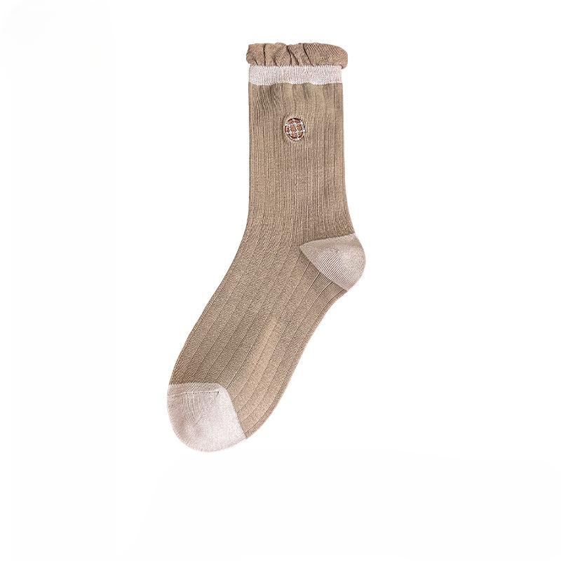 Женские осенне-зимние новые носки из хлопка с вышивкой, мультяшным рисунком, любовью, милым кружевом в рубчик