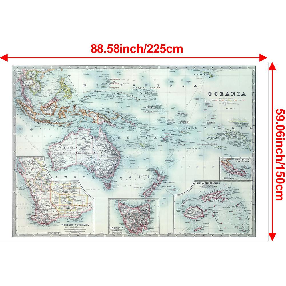 Английская версия - Винтажная картина с картой Океании, настенный плакат, школьные принадлежности для путешествий, подарок, образовательное настенное искусство, декор для стен с картой