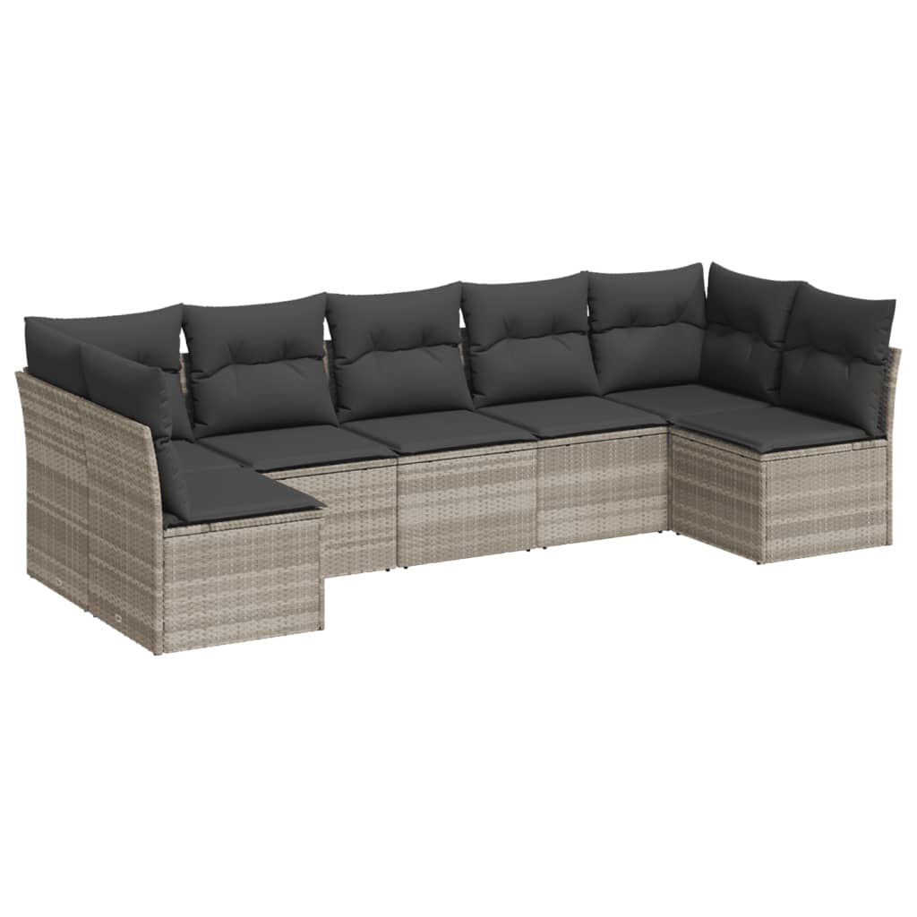 7 Piece Garden Sofa Set with Cushions Light Grey Poly Rattan