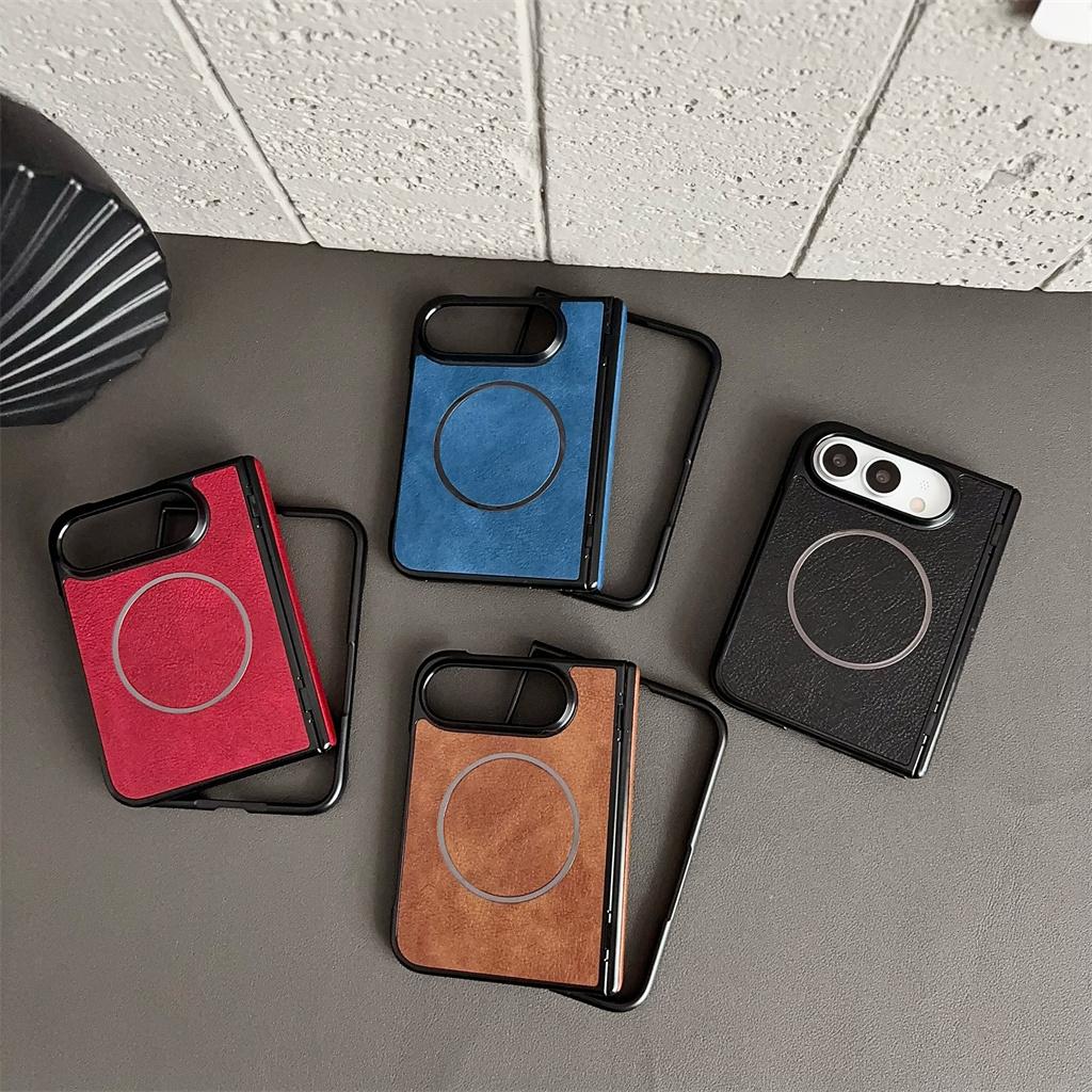 Retro PU Leather Hinge Full Protection Shockproof For MagSafe Magnetic Phone Case For Apple iPhone Ultra 18 Fold Hard Cover