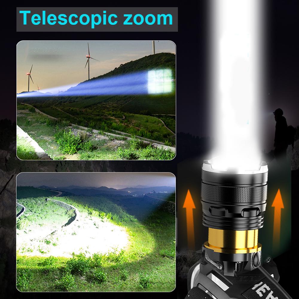 zk20 10000LM XHP50 High Powerful Headlamp Flashlight Head Torch LED Zoom Sensor Headlight 18650 Rechargeable Fishing Lantern