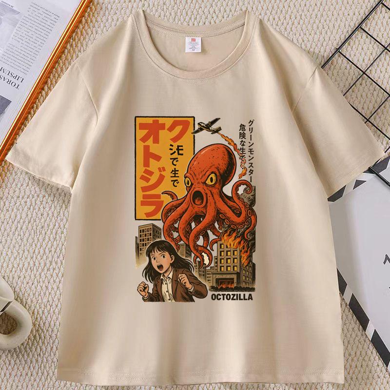 Japanese Street Food T-shirt Osaka Dotonbori Octopus Printed Tshirt Takoyaki Anime Short Sleeve Tees Round Neck Summer Clothes