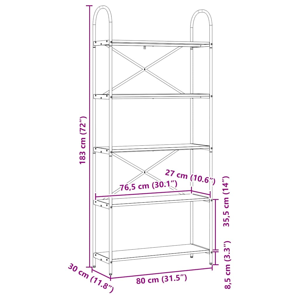 Bookshelf Grey Sonoma 80 x 30 x 183 cm Particleboard