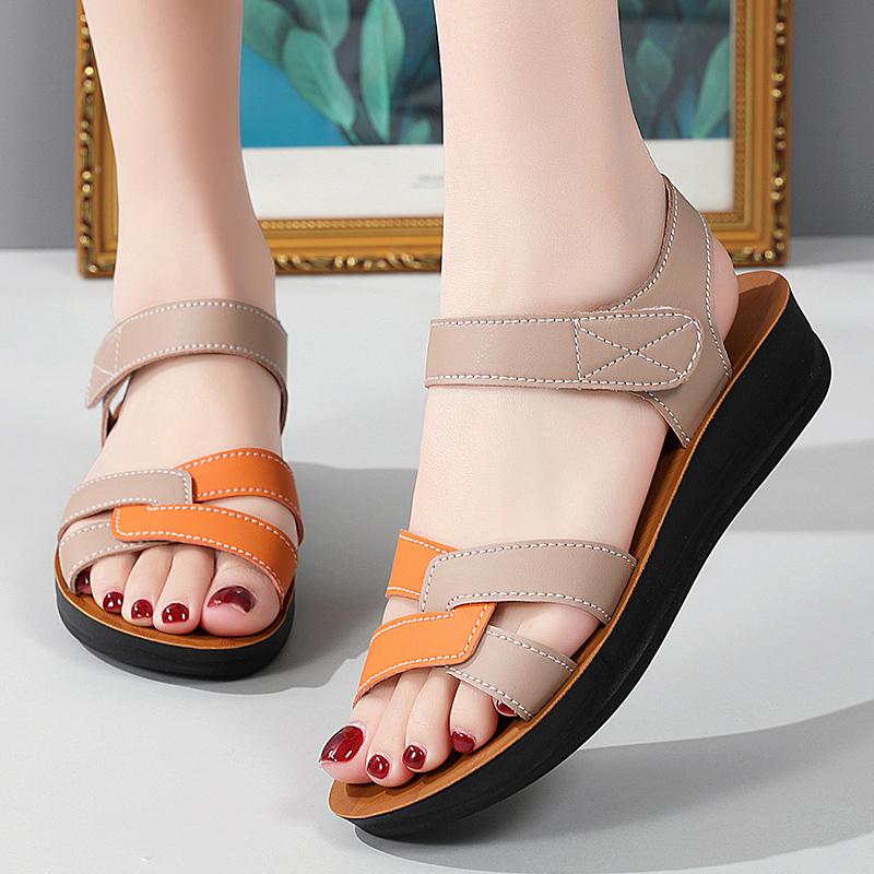 Женские летние римские сандалии на плоской подошве, нарядные повседневные сандалии с открытым носком для мам больших размеров