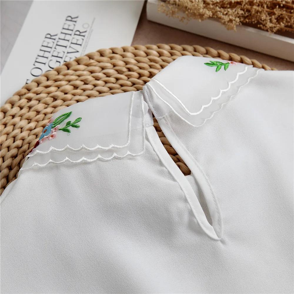 Linbaiway Womens Embroidery Shirt Fake Collar Removable Mujer Faux Cols White Sweater False Collar Lapel Shirt Blouse Detachable