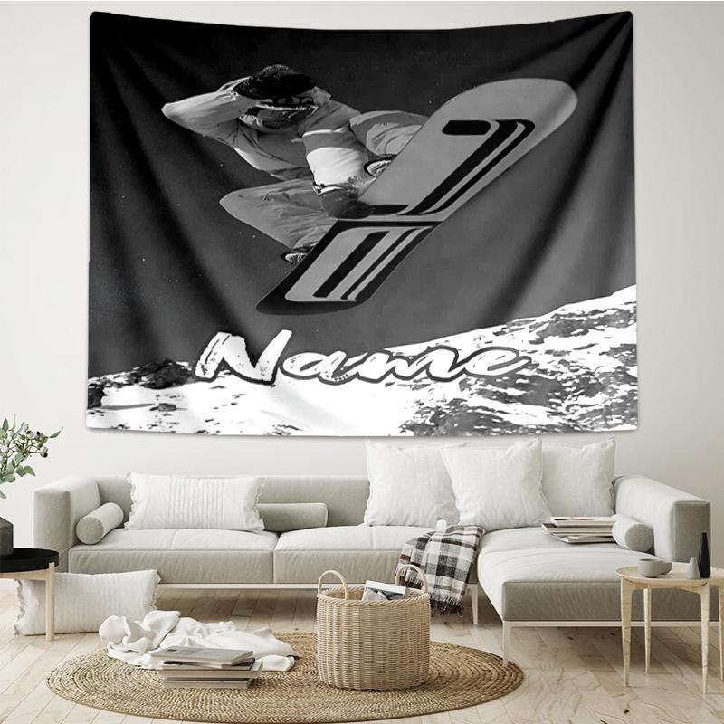 Custom Name Ski Print Tapestry, Backdrop, Easy Setup, Ideal for Bedroom, Office & Living Room, with Aesthetic Wall Hanging Decor.
