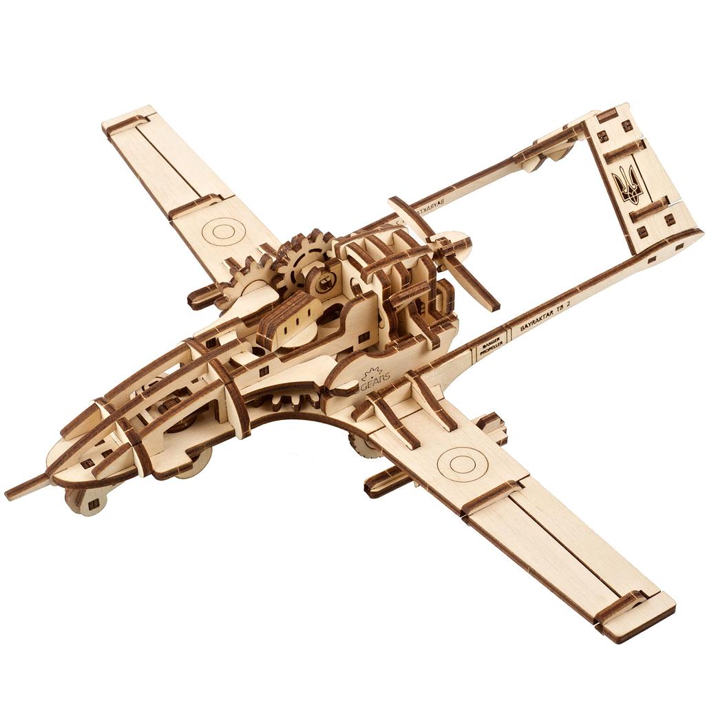 Ugears Combat Drone Bayraktar TB2 70189 Wooden Puzzle, Crafts & Models, No Glue or Tools Required, for Adults