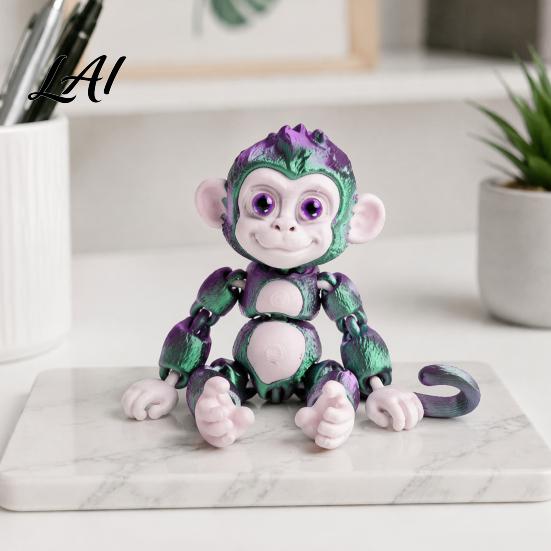Desktop Ornament for Office 3D Printed Articulated Monkey Fidget Toy Movable Joints Animal Toy Colorful Metallic Textured Toys Kids Adults Creative