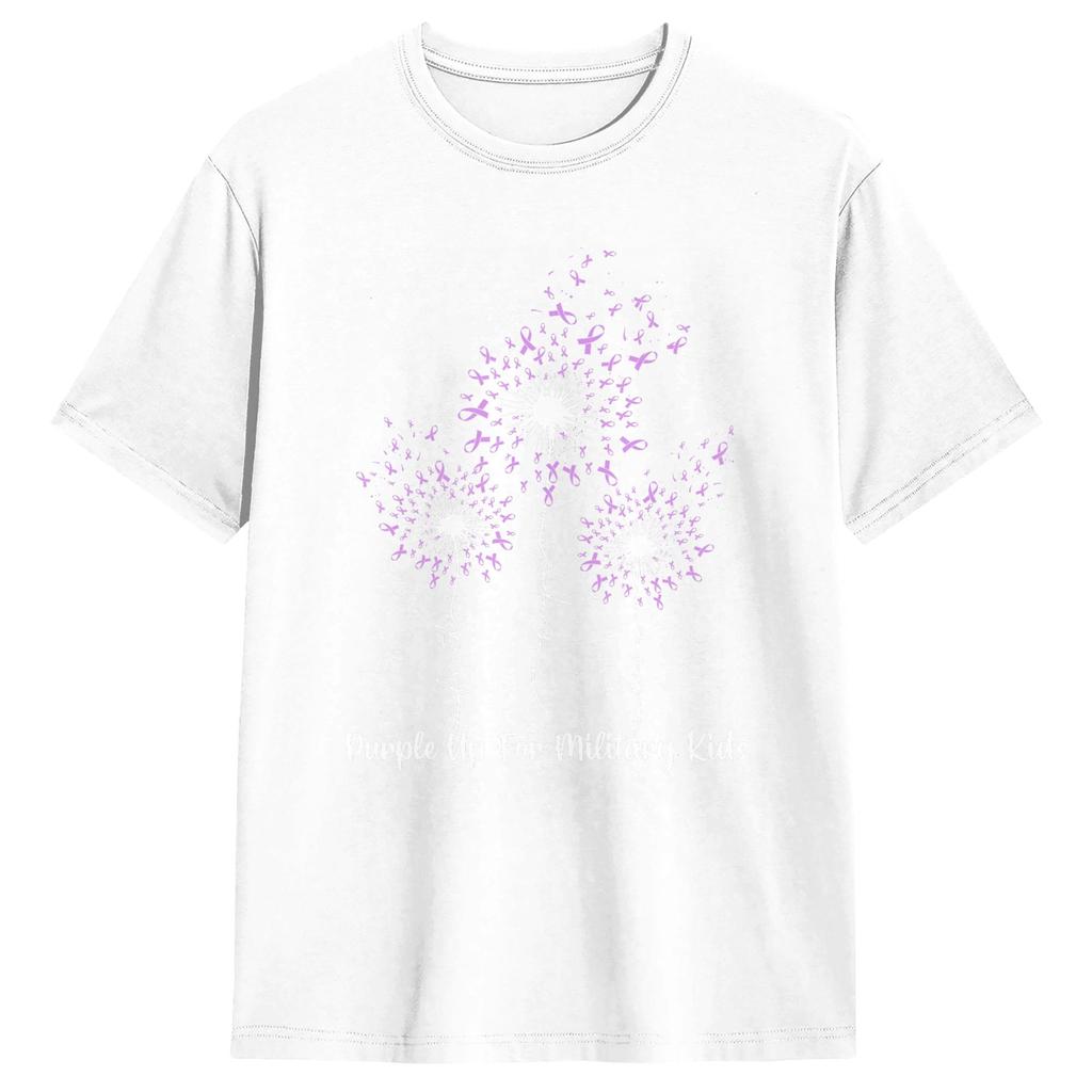 Dandelion Flower Purple Up For Military Kids Month TShirt Beach Popular TShirts Cotton Comfortable Oversized Tees Tops