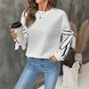Color Block Top Inner Loose Bow Round Neck Long Sleeve Pullover Sweatshirt Women