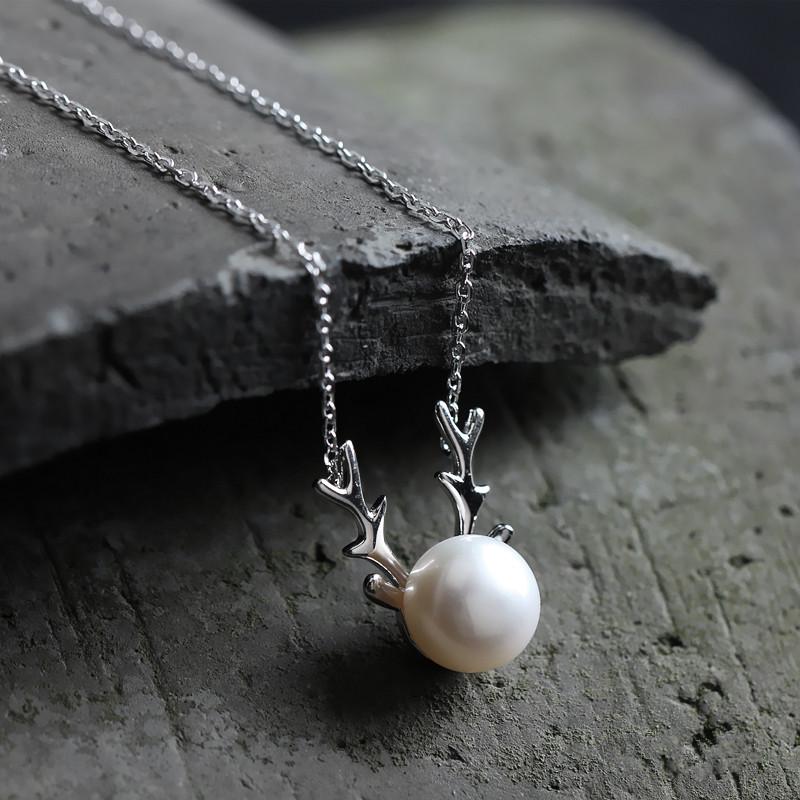 Серебряное ожерелье с жемчугом и рогами S925 - Высококачественная женская модная цепочка на ключицы, Рождественский аксессуар