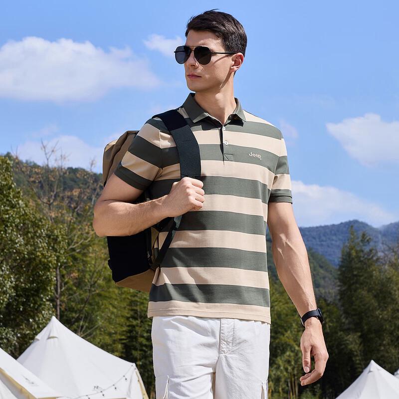 JEEP Men's Casual Striped Cotton Polo Shirt