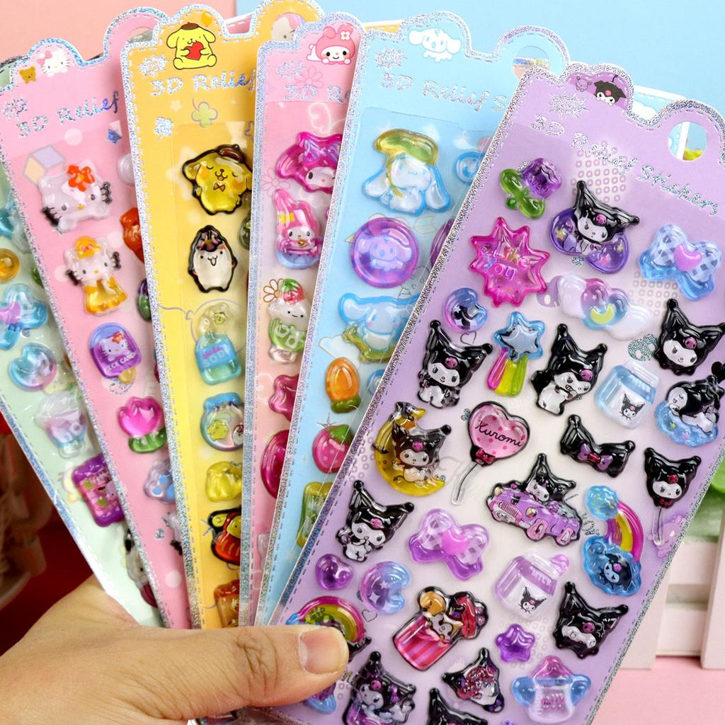 1/8 шт. 3D рельефные наклейки Sanrio Hello Kitty Kuromi Милые мультяшные хрустальные наклейки Ручная работа DIY Наклейки на руку Подарки
