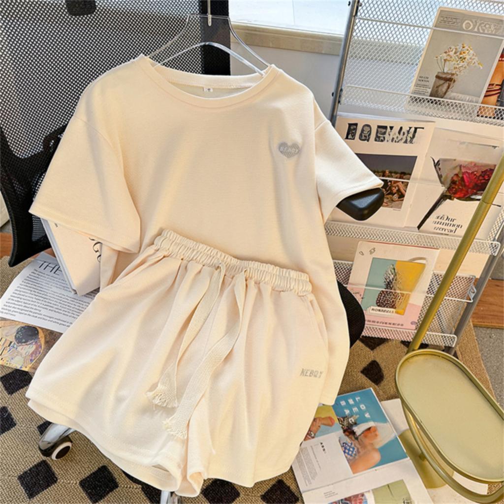 Академический стиль, свободные повседневные спортивные костюмы с буквами для женщин, летние корейские футболки с короткими рукавами и шорты в стиле Харадзюку, комплект из двух предметов для бега для молодой девушки 2000 года