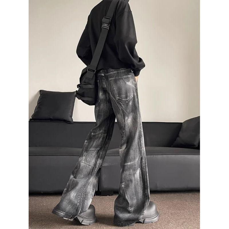 Мужские винтажные прямые джинсы Y2k с несколькими молниями и высокой талией, повседневные расклешенные джинсовые брюки, уличная одежда
