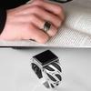 Men's Ring, Simple Square Diamond, Black Men's Ring, Striped Ring