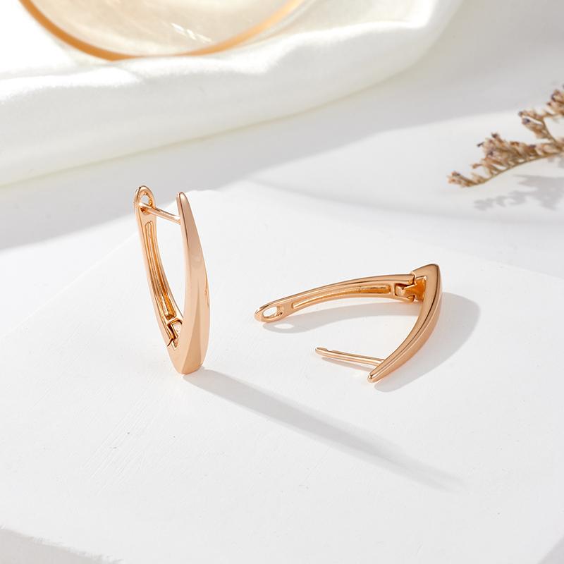 Kinel Glossy Gold Color V Shape Earrings For Women