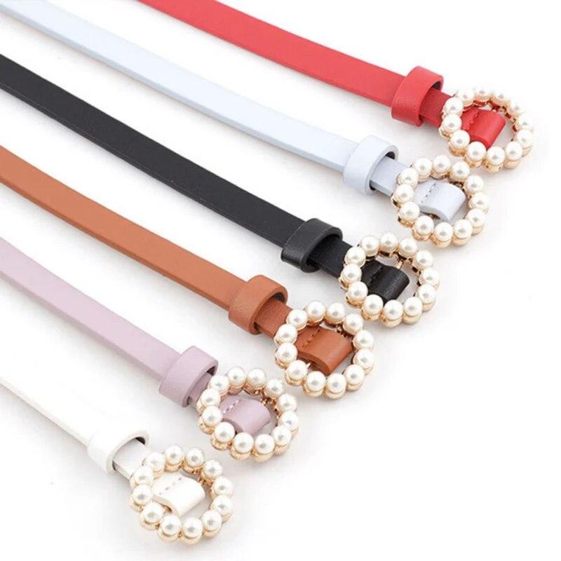 Повседневный сладкий длинный круглый жемчужный ремень с декоративной тонкой пряжкой для женщин