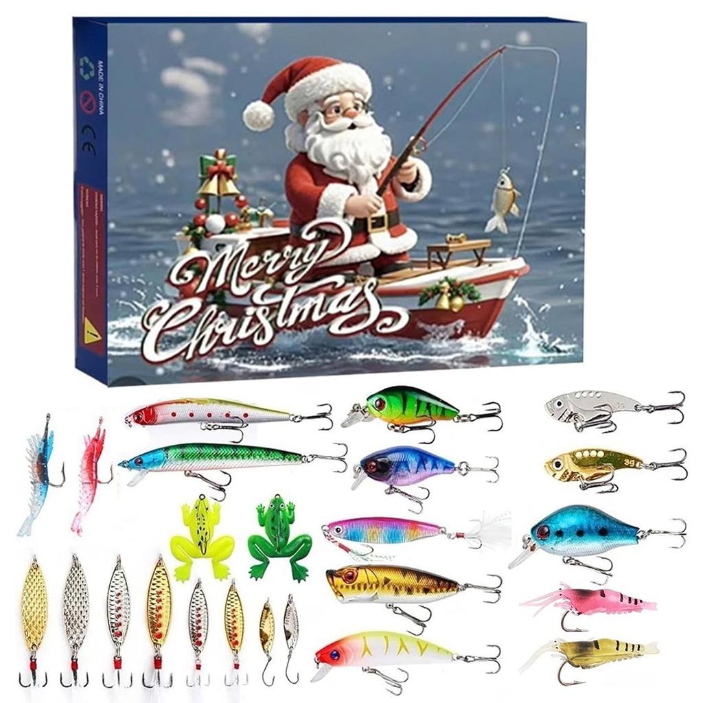 2025 Fishing Advent Calendar Christmas Countdown Calendar 24 Days Fishing Lures Set Xmas Birthday Gifts for Fisher Men Teen Boys