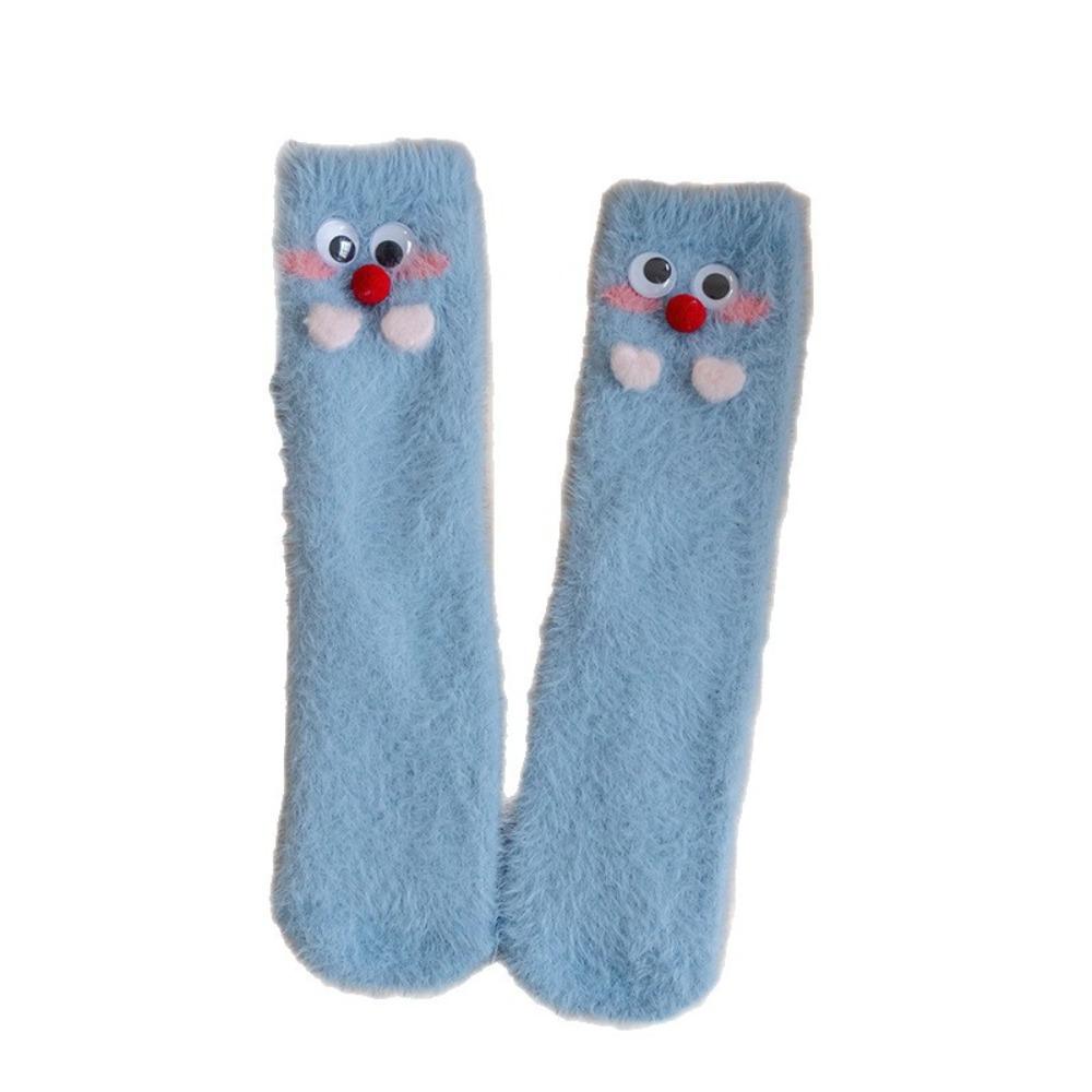 Cute Eyes Plush Dot Socks Soft Thicken Warm Socks Ins Mink Fur Socks  Girls