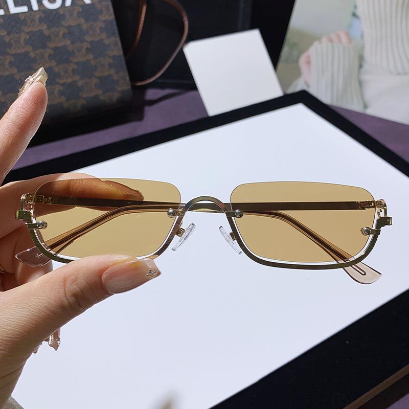 Luxury Brand Designer Small Square Women'S Sunglasses Metal Half Frame Floating Rimless Lens Sunglasses Woman Vintage Shades