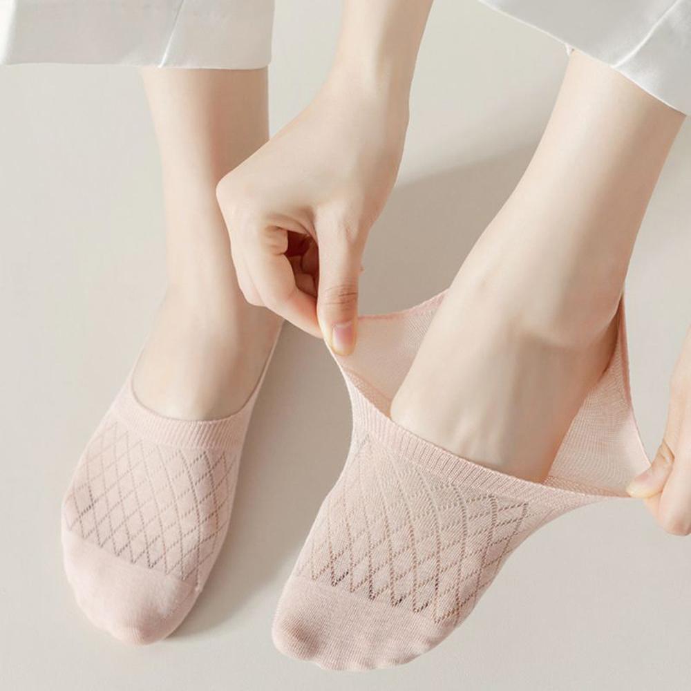 5 пар женских невидимых носков, дышащие хлопковые носки Y2K Kawaii без следа, сетчатые для офиса и повседневной носки, милые белые носки с противоскользящим эффектом