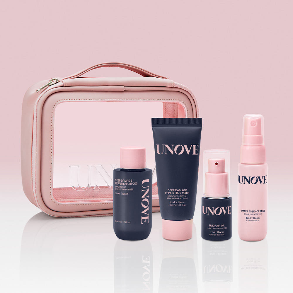 UNOVE Hair Care Travel Kit 4 Piece Set Shampoo Treatment Silk Oil Essence Water Essence Mist