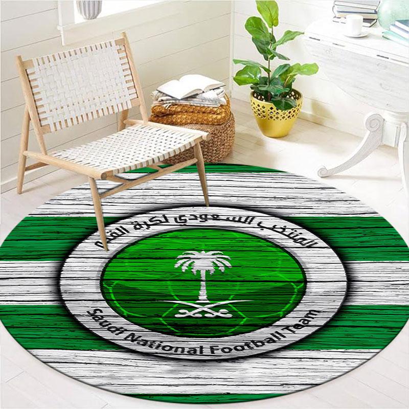 Saudi Senior National Football Team Round Area Rug,Carpet Rug for Living Room Bedroom Sofa Playroom Decor,Non-slip Floor Mat