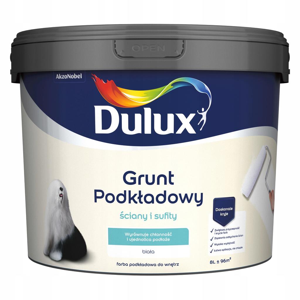 Dulux Grunt Podkładowy Kryjący Do Ścian I Sufitów Biały Mat 8L