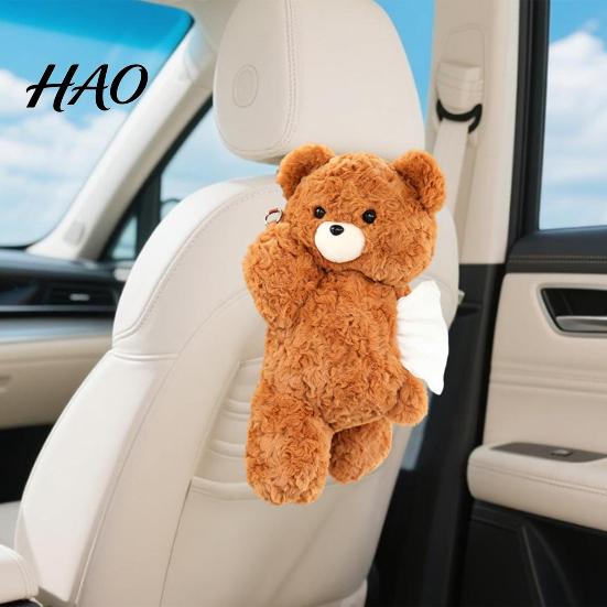 Soft Velvet Paper Napkin Dispenser Cute Animal Car Tissue Holder, Plush Bear/Dog/Cat/Panda/Raccoon Hanging with Portable Case for Wide Strap,