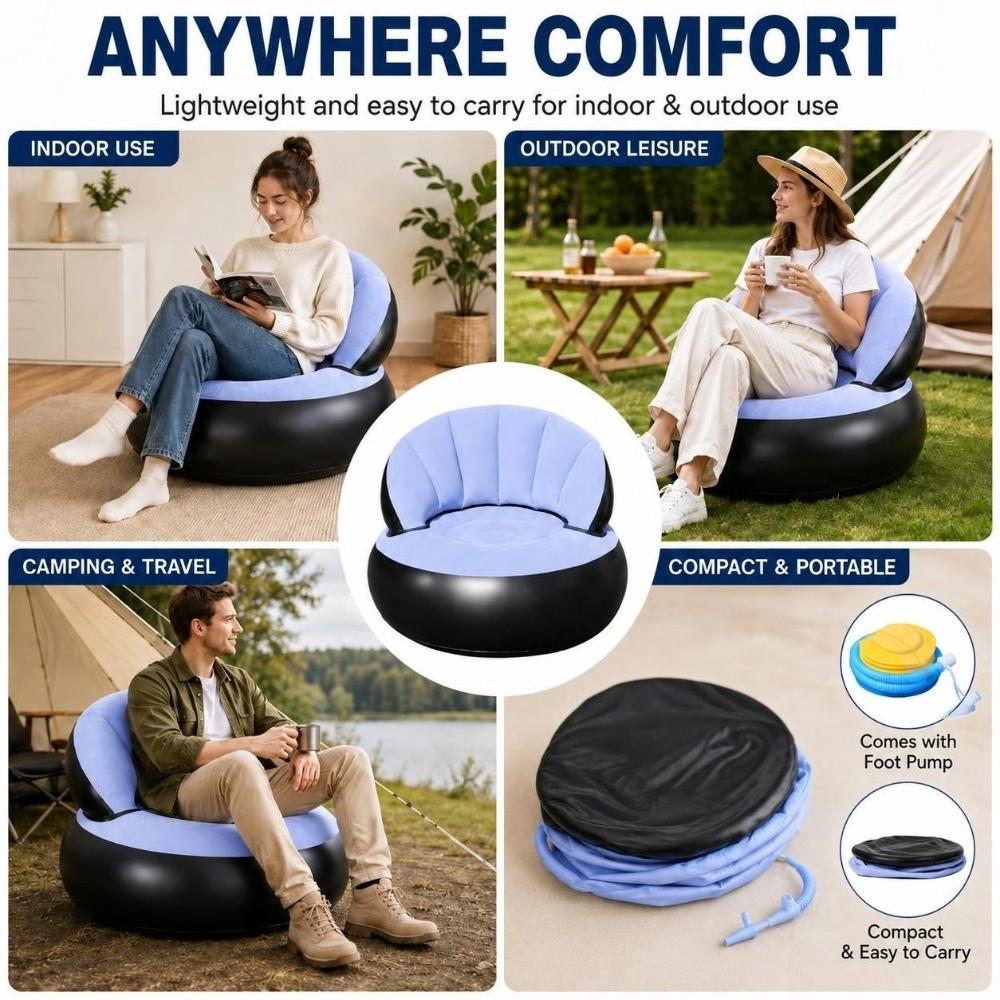 Thickened PVC Foldable Air Couch Flocked Velvet Inflatable Lounge Chair Living Room