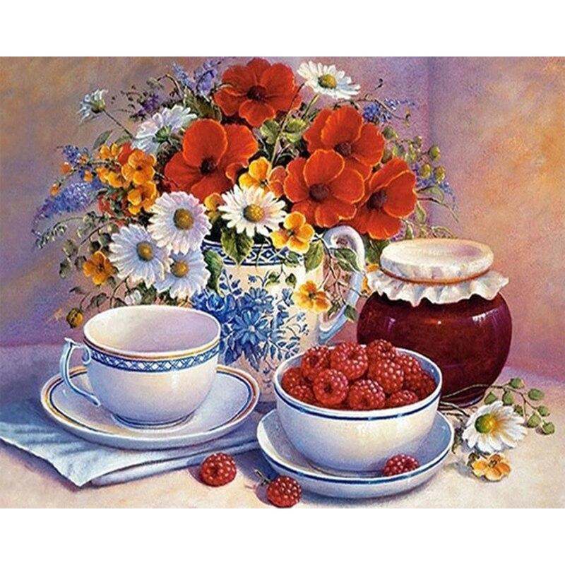 Алмазная картина, полная дрель, круглые красные цветы для взрослых, детей, алмазная художественная вышивка, украшение дома