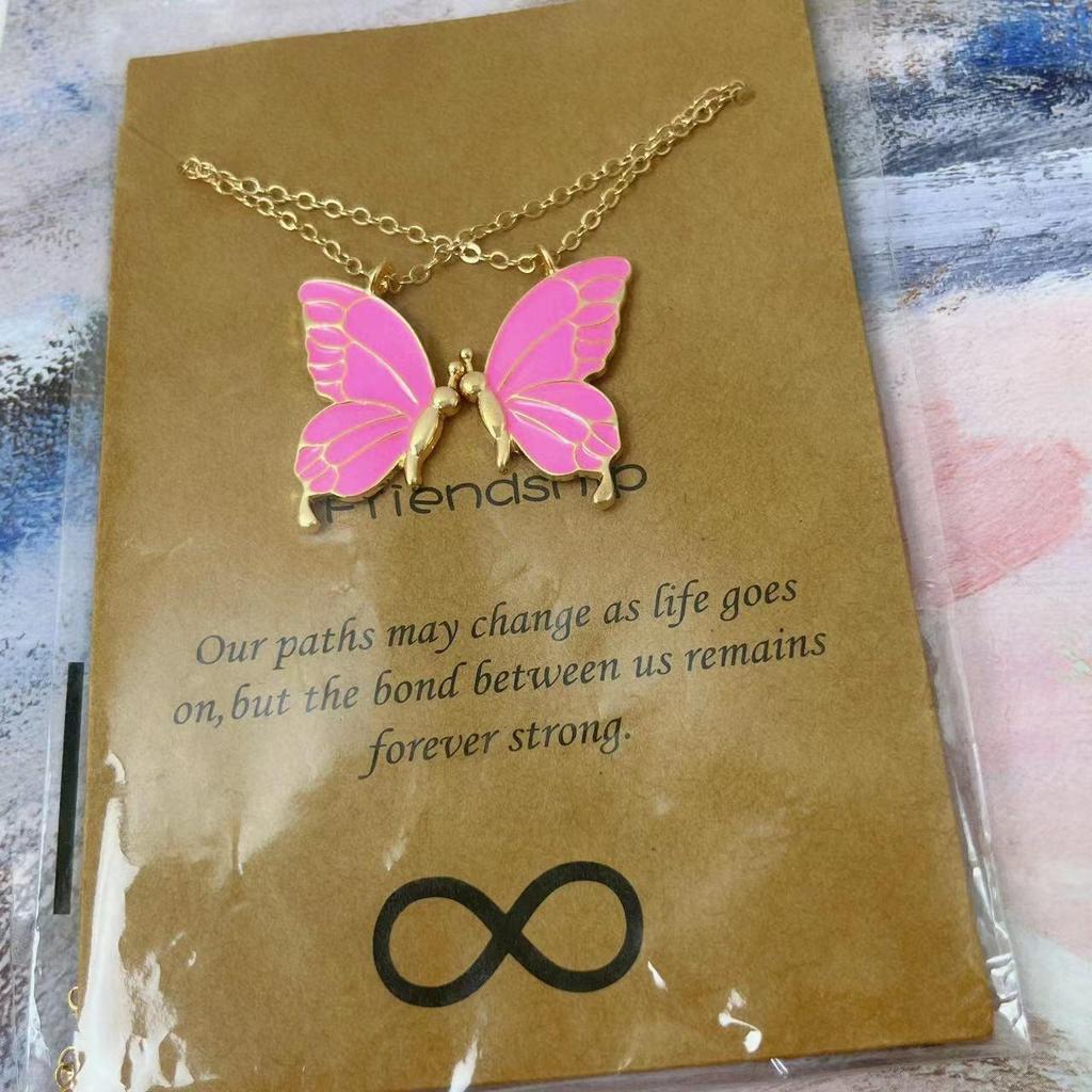 Colorful Butterfly Friendship Necklace Set for Women - Elegant Two-Piece Design