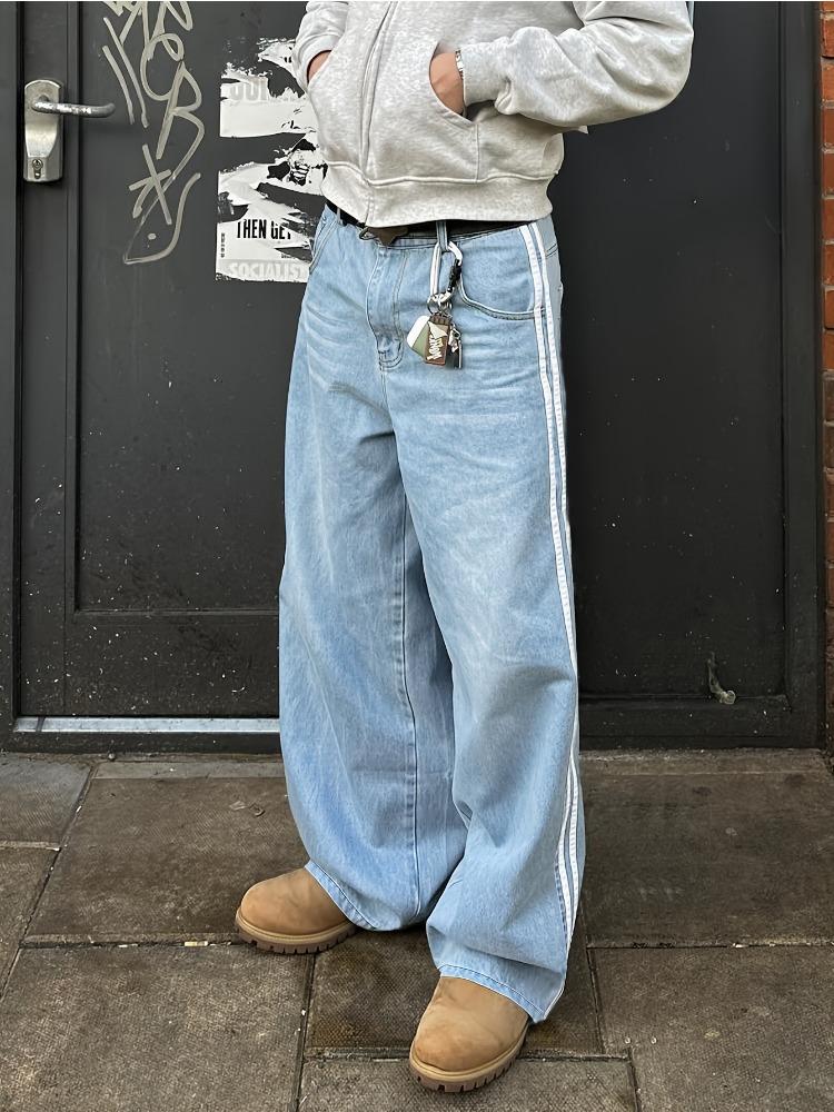 Американские винтажные джинсы свободного кроя, прямые, повседневные, модные, фирменные, вышитые, клеш