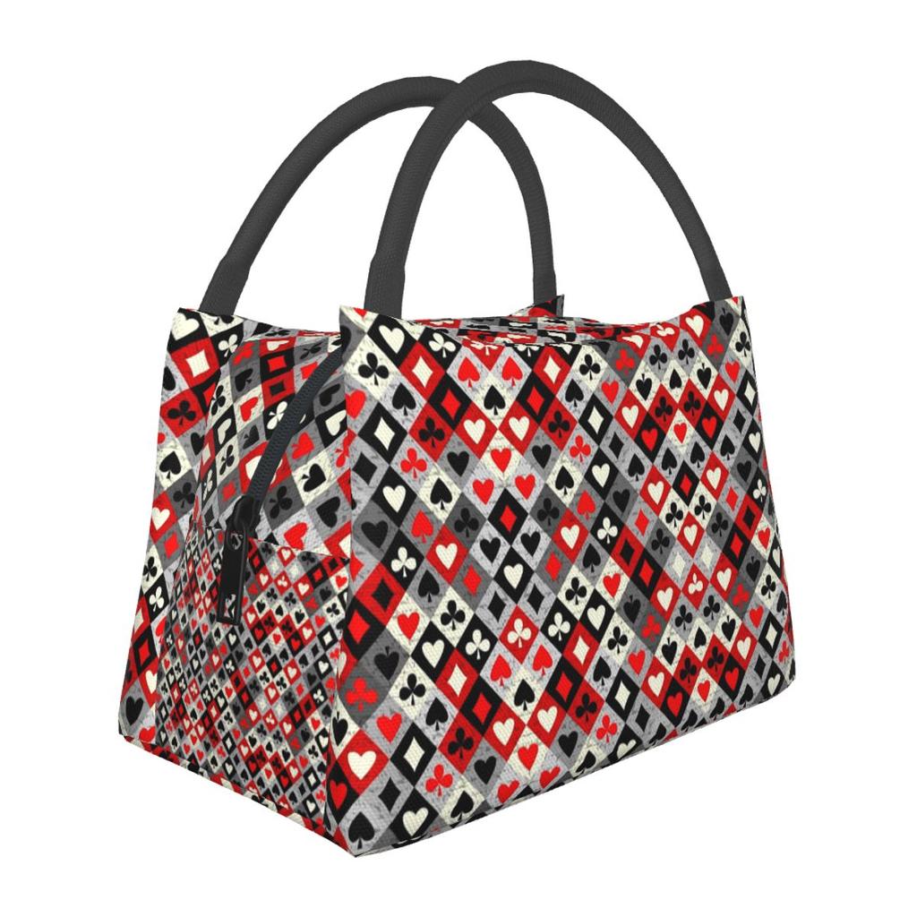 Playing Cards Poker Print Insulated Lunch Bag for Women Picnic Storage Food Boxes Container Cooler Thermal Lunch Box Tote