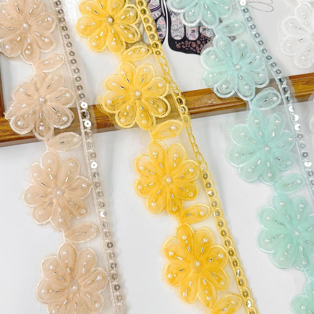 7 см Многоцветная дрель для ногтей Трехмерный цветок Блестки Декоративная одежда Юбка Манжеты Этнический стиль Аксессуары Кружево