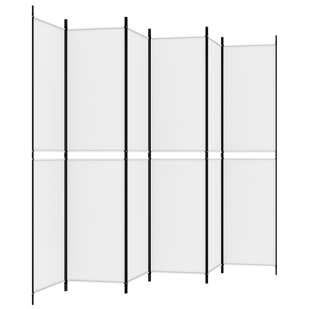 6 Piece White Folding Screen 300 x 220 cm Fabric