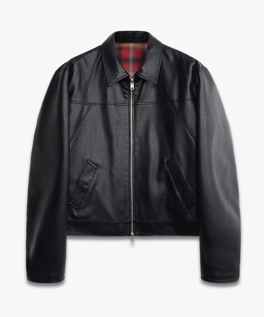 DOFFJASON Reversible Flannel Two-Face Leather Jacket Black/Red