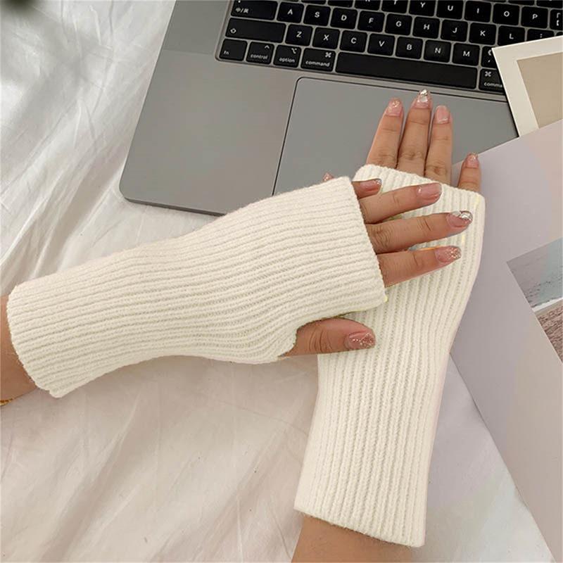 Короткие перчатки без пальцев, женские варежки, зимние, теплые, вязаные, с рукавами, повседневные, мягкие, для девушек, готическая одежда, перчатки в стиле панк-готика