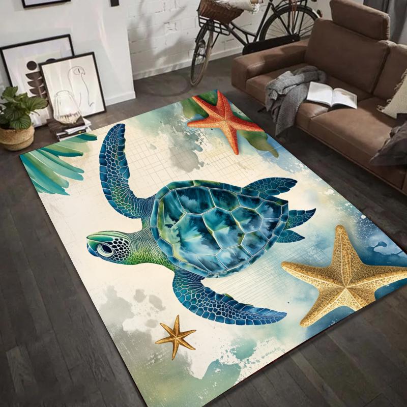 2D Sea Turtle Carpet Kitchen Bathroom Entrance Door Mat Ocean Animal Pattern Girls Kids Bedroom Anti-Slip Flannel Rug Minimalist