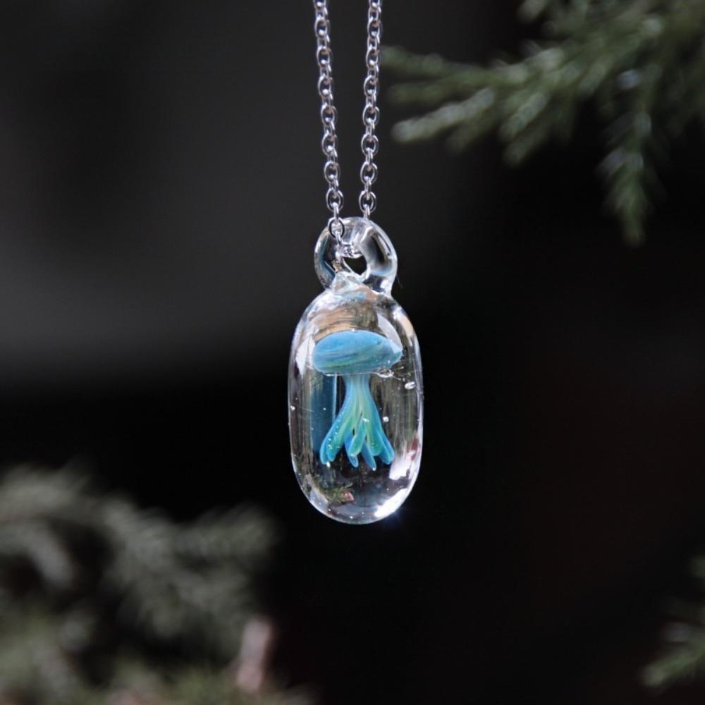 Jewelry Glassy Jellyfish Necklace Coloured Glaze Ocean Style Chain Choker Gift